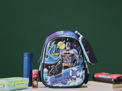 Batman 3D School Bag with cartoon Design|KIDS BAG| Water Resistant |14 Inch|Boys&Girls School Bag, Blue color