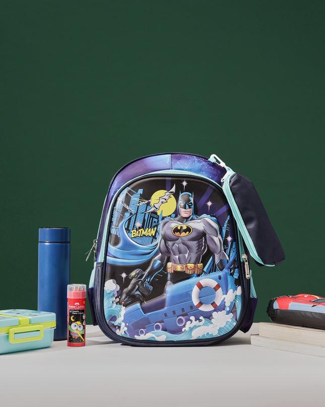 Batman 3D School Bag with cartoon Design|KIDS BAG| Water Resistant |14 Inch|Boys&Girls School Bag, Blue color