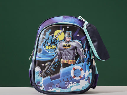 Batman 3D School Bag with cartoon Design|KIDS BAG| Water Resistant |14 Inch|Boys&Girls School Bag, Blue color