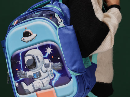 Space Astronaut 3D School Bag with cartoon Design|KIDS BAG| Water Resistant |14 Inch|Boys&Girls School Bag, Blue Color