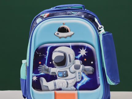 Space Astronaut 3D School Bag with cartoon Design|KIDS BAG| Water Resistant |14 Inch|Boys&Girls School Bag, Blue Color