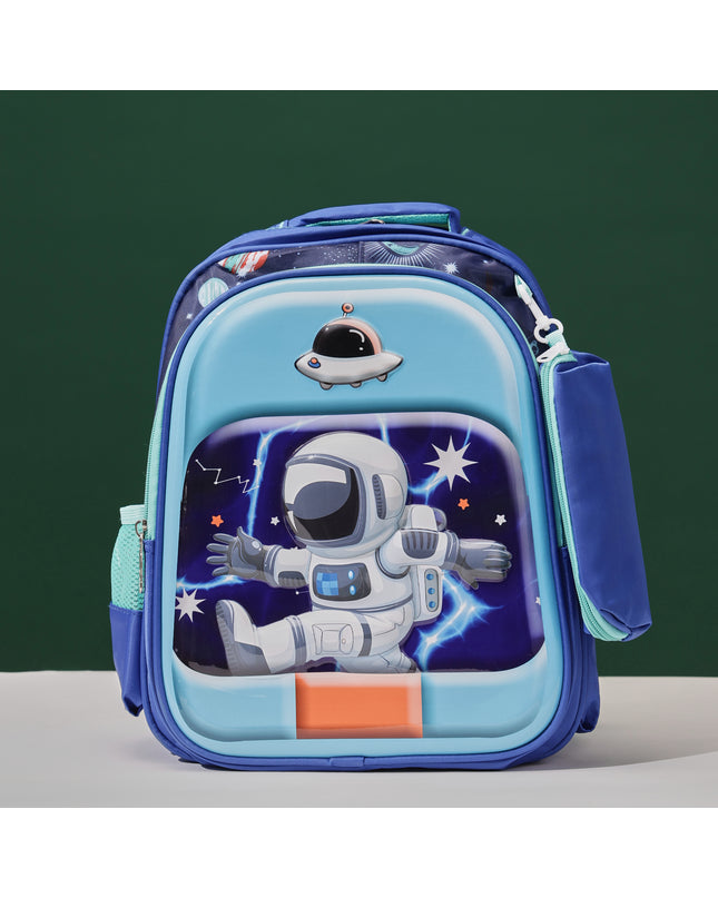 Space Astronaut 3D School Bag with cartoon Design|KIDS BAG| Water Resistant |14 Inch|Boys&Girls School Bag, Blue Color