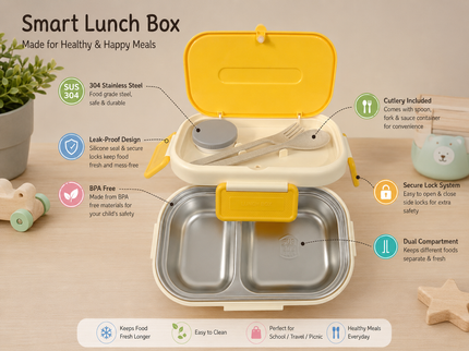Healthy Lunch Box for kids – Stainless Steel Insulated Tiffin for School,travel|BPA-Free, PU Insulated, Leak-Proof, Food Grade