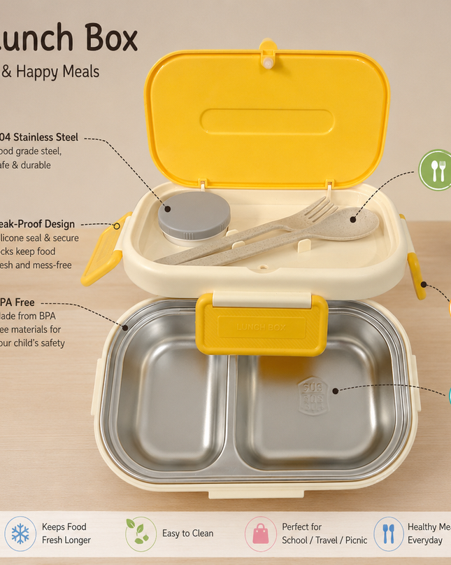 Healthy Lunch Box for kids – Stainless Steel Insulated Tiffin for School,travel|BPA-Free, PU Insulated, Leak-Proof, Food Grade