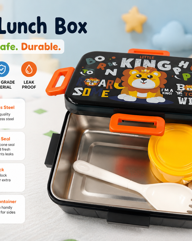 Cute Lion King/Dino/Unicorn Lunch Box for kids – Stainless Steel Insulated Tiffin for School,travel|BPA-Free, PU Insulated, Leak-Proof, Food Grade
