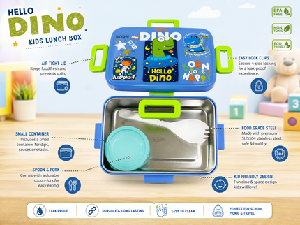 Cute Lion King/Dino/Unicorn Lunch Box for kids – Stainless Steel Insulated Tiffin for School,travel|BPA-Free, PU Insulated, Leak-Proof, Food Grade