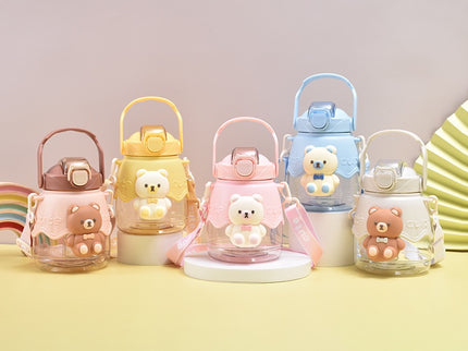 Cute Teddy Bear Water Bottle for Kids– 1300ml, Leak-Proof Plastic Bottle with Taddy Print – Designer School Bottle