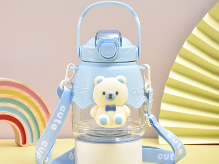 Cute Teddy Bear Water Bottle for Kids– 1300ml, Leak-Proof Plastic Bottle with Taddy Print – Designer School Bottle