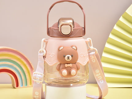 Cute Teddy Bear Water Bottle for Kids– 1300ml, Leak-Proof Plastic Bottle with Taddy Print – Designer School Bottle