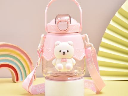 Cute Teddy Bear Water Bottle for Kids– 1300ml, Leak-Proof Plastic Bottle with Taddy Print – Designer School Bottle