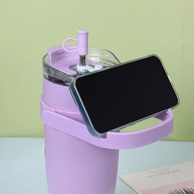 Tumbler with Top Handle and Phone Holder,1200ml Double Wall Vacuum Insulated Tumbler with Flip Straw,Insulated Stainless Steel Leak Proof Spill Proof Water Tumbler for Men and Women Cup ,Water, ice tea ,Travel, Sports , car Coffee Mug (Pink,1 pack)