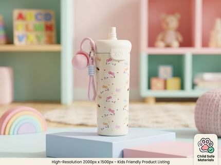 Cute Design Round cap Double-Walled 316 Stainless Steel Insulated Water Bottle 650 ml| Leakproof |BPA Free| Up to 12Hrs Hot&Cold| Girls & Boys | School, Picnic,Travel