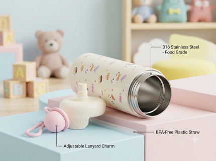 Cute Design Round cap Double-Walled 316 Stainless Steel Insulated Water Bottle 650 ml| Leakproof |BPA Free| Up to 12Hrs Hot&Cold| Girls & Boys | School, Picnic,Travel