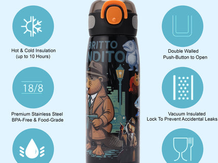 Brainrot Themed Stainless Steel Insulated Water Bottle 620 ml| Leakproof |BPA Free| Up to 12Hrs Hot&Cold| Girls & Boys | School, Picnic,Travel