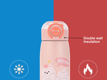 Double-Walled Stainless Steel Insulated Water Bottle 470 ml| Leakproof |BPA Free| Up to 24Hrs Hot&Cold| Girls & Boys | School, Picnic,Travel