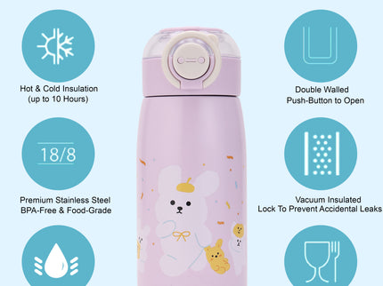 Double-Walled Stainless Steel Insulated Water Bottle 470 ml| Leakproof |BPA Free| Up to 24Hrs Hot&Cold| Girls & Boys | School, Picnic,Travel