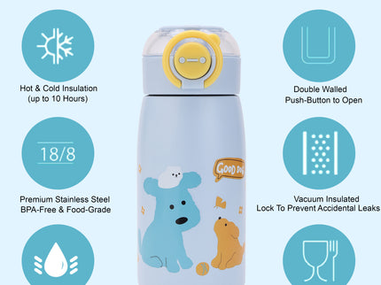 Double-Walled Stainless Steel Insulated Water Bottle 470 ml| Leakproof |BPA Free| Up to 24Hrs Hot&Cold| Girls & Boys | School, Picnic,Travel
