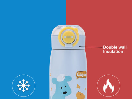 Double-Walled Stainless Steel Insulated Water Bottle 470 ml| Leakproof |BPA Free| Up to 24Hrs Hot&Cold| Girls & Boys | School, Picnic,Travel