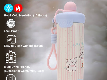 Round cap Smart Design Double-Walled Stainless Steel Insulated Water Bottle 650 ml| Leakproof |BPA Free| Up to 12Hrs Hot&Cold| Girls & Boys | School, Picnic,Travel
