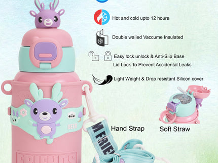 Kids Water Bottle Stainless Steel Keeps Drinks Cool or hot for an Extra Long time- Water Bottle for School -  Sipper Water Bottle for Kids - Waterbottle for Girls and Boys| Stainless Steel 316