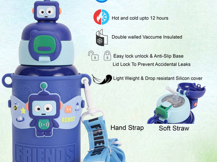 Kids Water Bottle Stainless Steel Keeps Drinks Cool or hot for an Extra Long time- Water Bottle for School -  Sipper Water Bottle for Kids - Waterbottle for Girls and Boys| Stainless Steel 316