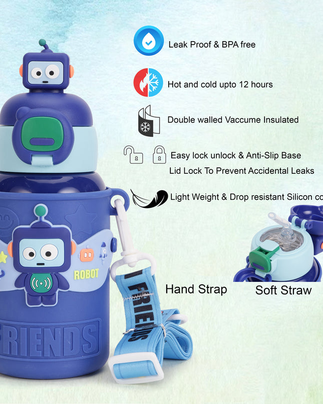 Kids Water Bottle Stainless Steel Keeps Drinks Cool or hot for an Extra Long time- Water Bottle for School -  Sipper Water Bottle for Kids - Waterbottle for Girls and Boys| Stainless Steel 316