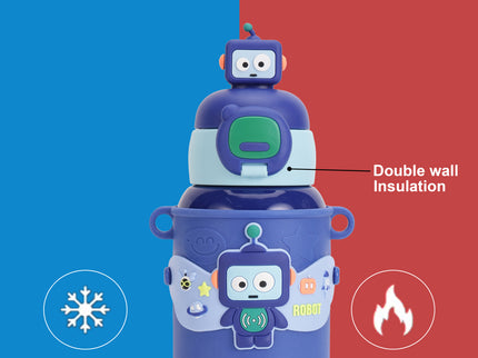 Kids Water Bottle Stainless Steel Keeps Drinks Cool or hot for an Extra Long time- Water Bottle for School -  Sipper Water Bottle for Kids - Waterbottle for Girls and Boys| Stainless Steel 316