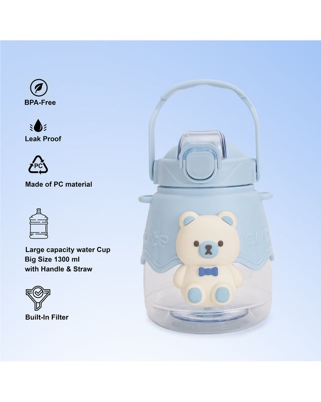 Cute Teddy Bear Water Bottle for Kids– 1300ml, Leak-Proof Plastic Bottle with Taddy Print – Designer School Bottle