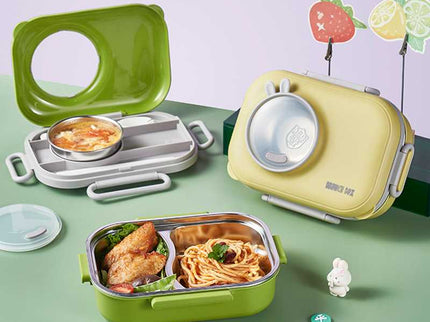 Kids Smart Lunch Box – Stainless Steel Insulated Tiffin for School with Spoon, BPA-Free |Bento Box with Tray & Container | 1120ml + 70ml 