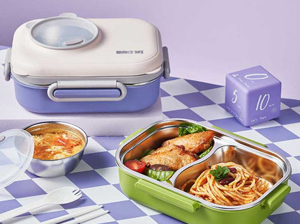 Kids Smart Lunch Box – Stainless Steel Insulated Tiffin for School with Spoon, BPA-Free |Bento Box with Tray & Container | 1120ml + 70ml 