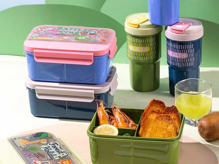 Kids Lunch Boxes 600 ml with 500ml Water Bottle Combo|Lunch Box Combo with Bottle|spoon and fork| Plastic 3 Compartment Leakproof Bento Box for School Picnic Office Boys and Girls - BPA Free - 4-Side Lock