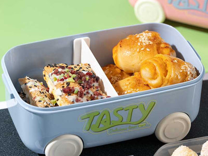 DIY Car Shape Plastic Lunch Boxes with spoon and fork| 2 Compartment at one layer and 1 compartment in bottle layer|Leakproof Bento Box for School Picnic Office Boys and Girls - BPA Free - 2-Side Lock