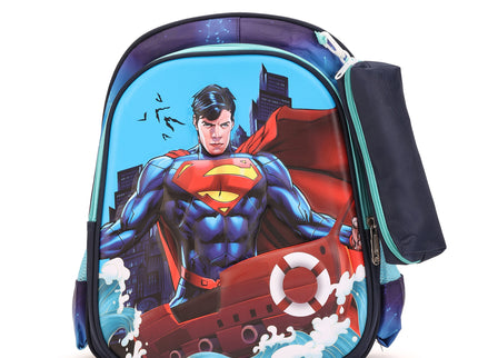 Superman 3D School Bag with cartoon Design|KIDS BAG| Water Resistant |14 Inch|Boys&Girls School Bag, Blue color