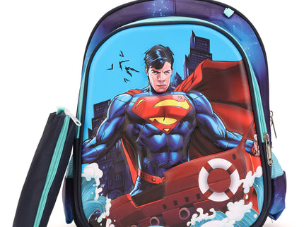 Superman 3D School Bag with cartoon Design|KIDS BAG| Water Resistant |14 Inch|Boys&Girls School Bag, Blue color