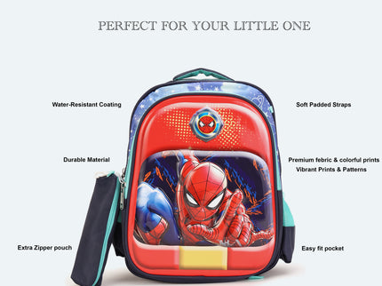 SpiderMan Web 3D School Bag with cartoon Design|KIDS BAG| Water Resistant |14 Inch|Boys&Girls School Bag, Red color