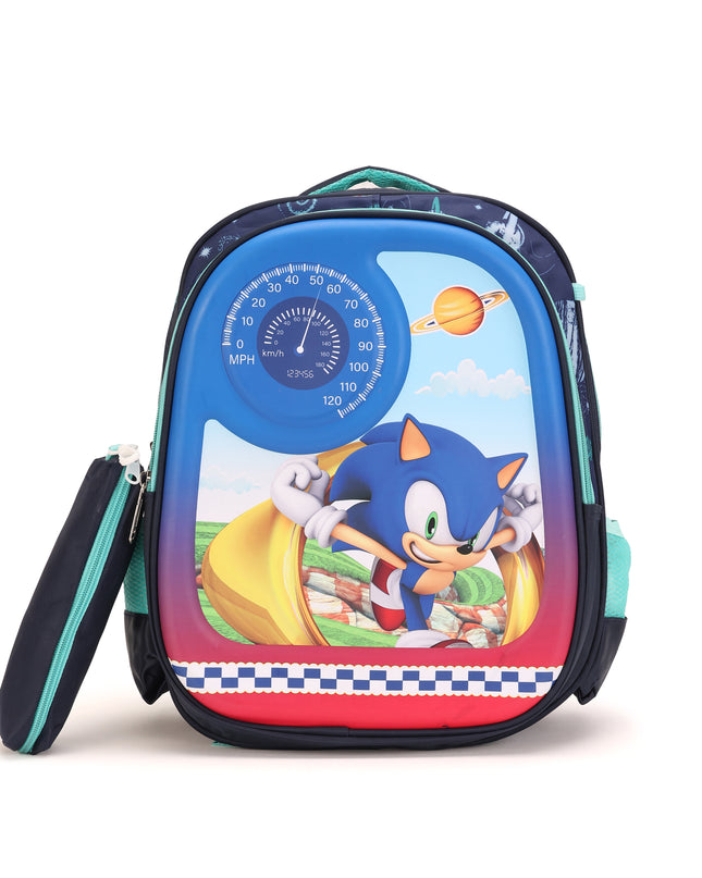 SuperSonic 3D School Bag with cartoon Design|KIDS BAG| Water Resistant |14 Inch|Boys&Girls School Bag Blue color