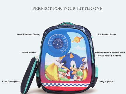 SuperSonic 3D School Bag with cartoon Design|KIDS BAG| Water Resistant |14 Inch|Boys&Girls School Bag Blue color
