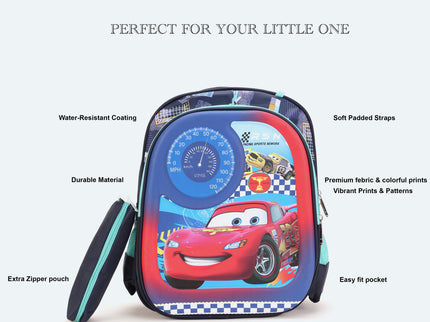 Car 3D School Bag with cartoon Design|KIDS BAG| Water Resistant |14 Inch|Boys&Girls School Bag, Blue & Red color