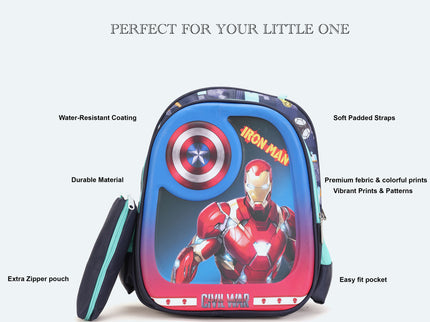 Iron Man 3D School Bag with cartoon Design|KIDS BAG| Water Resistant |14 Inch|Boys&Girls School Bag Red & Blue color
