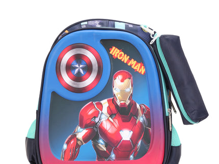 Iron Man 3D School Bag with cartoon Design|KIDS BAG| Water Resistant |14 Inch|Boys&Girls School Bag Red & Blue color