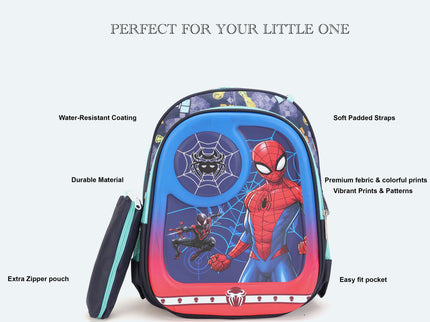 SpiderMan 3D School Bag with cartoon Design|KIDS BAG| Water Resistant |14 Inch|Boys&Girls School Bag Blue & Red