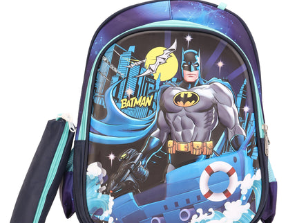 Batman 3D School Bag with cartoon Design|KIDS BAG| Water Resistant |14 Inch|Boys&Girls School Bag, Blue color