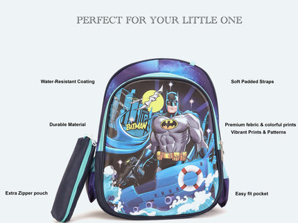 Batman 3D School Bag with cartoon Design|KIDS BAG| Water Resistant |14 Inch|Boys&Girls School Bag, Blue color