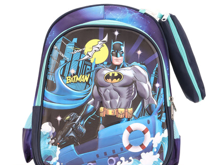 Batman 3D School Bag with cartoon Design|KIDS BAG| Water Resistant |14 Inch|Boys&Girls School Bag, Blue color
