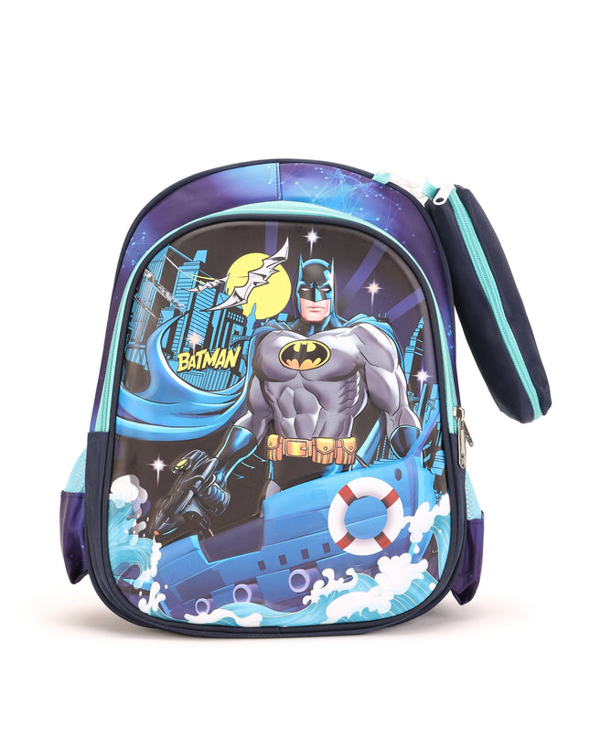 Batman 3D School Bag with cartoon Design|KIDS BAG| Water Resistant |14 Inch|Boys&Girls School Bag, Blue color