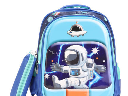 Space Astronaut 3D School Bag with cartoon Design|KIDS BAG| Water Resistant |14 Inch|Boys&Girls School Bag, Blue Color