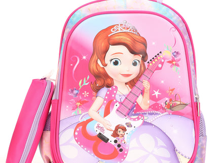 GirlWithGuitar Pink 3D School Bag with cartoon Design|KIDS BAG| Water Resistant |14 Inch|Boys&Girls School Bag, Pink color