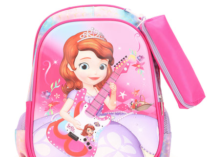 GirlWithGuitar Pink 3D School Bag with cartoon Design|KIDS BAG| Water Resistant |14 Inch|Boys&Girls School Bag, Pink color