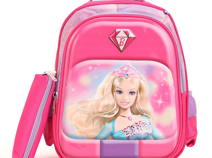 Barbie Pink 3D School Bag with cartoon Design|KIDS BAG| Water Resistant |14 Inch|Boys&Girls School Bag, Pink color