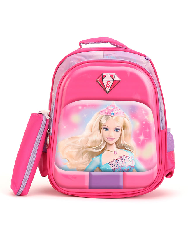 Barbie Pink 3D School Bag with cartoon Design|KIDS BAG| Water Resistant |14 Inch|Boys&Girls School Bag, Pink color